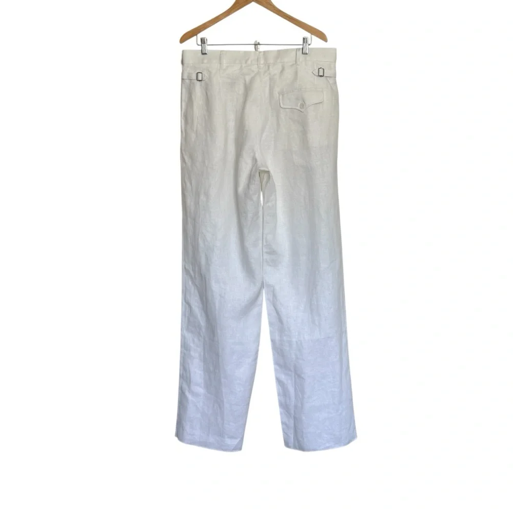 NWOT Cathcart Ellington White Linen Straight-Leg Trousers
